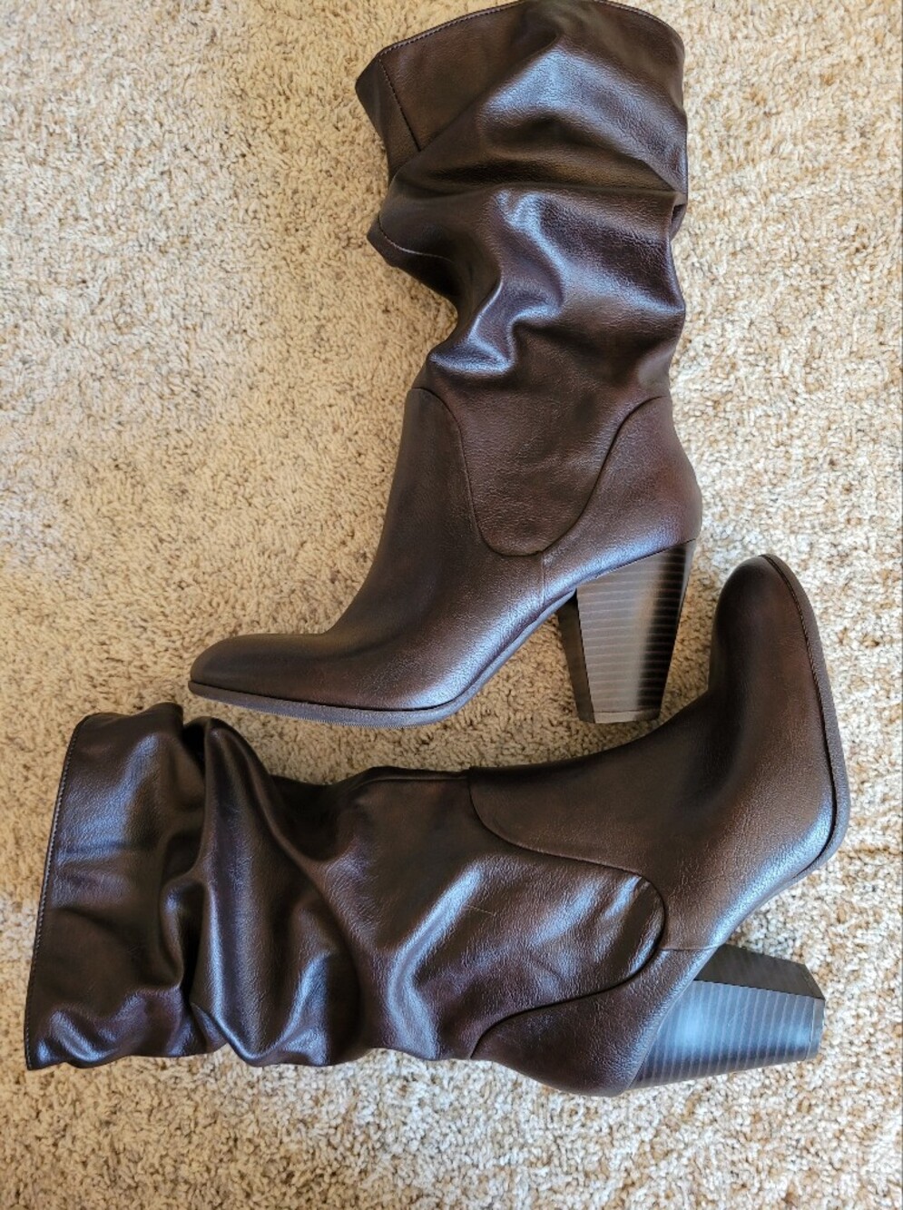 Great Condition Women's Brown Pebbled Texture Slouchy Mid-Calf Boots 8 1/2